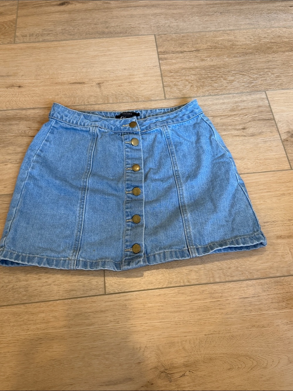 Forever 21 Light Blue Denim Button-Front Mini Skirt